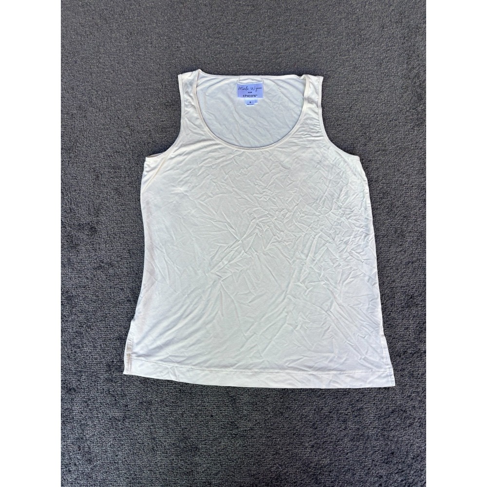 Marla Wynne Chico's  Top Women's Small Ivory Rayon Stretch Round Neck Classic‎